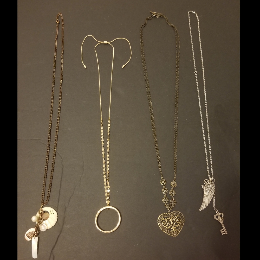 4 Long Chain Charm Necklaces